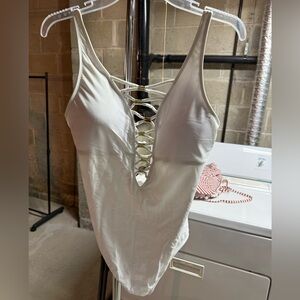 Bleu Rod Beattie White Lace-Up One Piece Bathing Suit